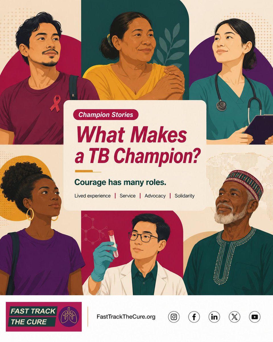 FastTrackTBCure's tweet photo. What Makes a TB Champion? — Courage and action. People in all types of roles can be a #TBChampion Tag or recognize someone whose actions make TB care more humane and accessible. #FastTracktheCure #EndTB https://t.co/HStQ8Yfre2