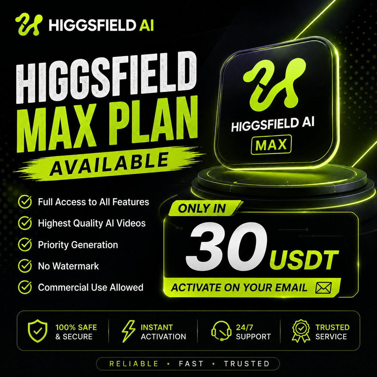 Hamza09033's tweet photo. 🚀 Higgsfield AI MAX — Only 30 USDT

✅ Activated on YOUR Email
⚡ Fast &amp; Secure
📩 DM to Order

#HiggsfieldAI #Higgsfield #AITools #AIVideo #GenerativeAI #AIToolsSeller https://t.co/Fu5UKlLTKc