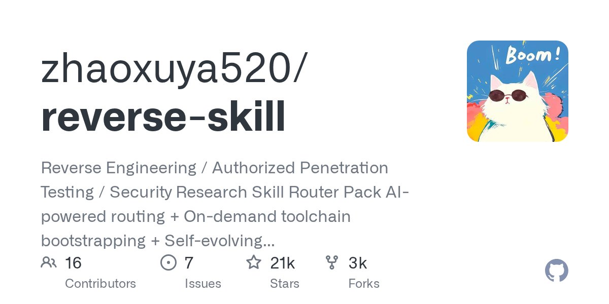 so_ainsight's tweet photo. 今週GitHubで急上昇したAIリポジトリ10選：

1. reverse-skill
リバースエンジニアリングや許可を得たペネトレーションテストに必要なツールを、状況に応じて自動で揃える。自己進化型のナレッジベースを内蔵し、Claude CodeやCursorから使える。
https://t.co/ZRru4tE1uL

2. TencentDB-Agent-Memory
会話やドキュメント、コードを4種類の記憶資産に変換し、複数のAIエージェントで使い回せるようにする基盤。フレームワークをまたいで知見を共有・管理できる。
https://t.co/8E1VgIe76e

3. OmniRoute
290以上のプロバイダー・500以上のモデルを窓口1つで使い分けられるオープンソースのAIゲートウェイ。Claude CodeやCursorから繋いで、利用枠を使い切っても自動で別モデルに切り替わる。
https://t.co/SkaW16yESu

4. DeepSeek-Reasonix
DeepSeekに最適化されたターミナル用のコーディングエージェント。やり取りの前半をキャッシュから再利用する設計で、長いセッションでもトークンコストが膨らみにくい。
https://t.co/4xHEI9nkF2

5. book-to-skill
技術書のPDFを読み込ませるだけで、その内容がそのままClaude Codeのスキルになる。手を動かしながら、本に書かれた知識をその場で引ける。
https://t.co/oYjfjKpJwu

6. generative-ai-for-beginners
生成AIの基礎からアプリ開発までを21レッスンで学べるMicrosoft公式の教材。MITライセンスで公開されていて、ゼロから独学で進められる。
https://t.co/4tZVS7qLme

7. loopx
長時間動かし続けるAIエージェントチームのための状態管理エンジン。目標やTODO、根拠を保持したまま、CodexやClaude Codeなど実行側を選ばずに次のターンを回せる。
https://t.co/es2Qcjqf6H

8. openwork
Claude Coworkのオープンソース代替をうたうデスクトップアプリ。opencodeがベースで、MCPを1つ追加すればClaude CodeやCodex、Cursorからも同じスキルを呼び出せる。
https://t.co/dWvkERf4ts

9. ComfyUI
ノードを繋ぐだけで画像や動画、音声の生成ワークフローを組めるモジュール型のGUI。ローカルAPIやApp Modeを使えば、自作アプリや制作パイプラインにも埋め込める。
https://t.co/YpYbJl8iQJ

10. LiveKit Agents
リアルタイムに音声で会話するAIエージェント向けのフレームワーク。WebRTCのクライアントSDKや電話連携が揃っていて、そのまま電話対応AIまで作れる。
https://t.co/8yWiIL1Dyj