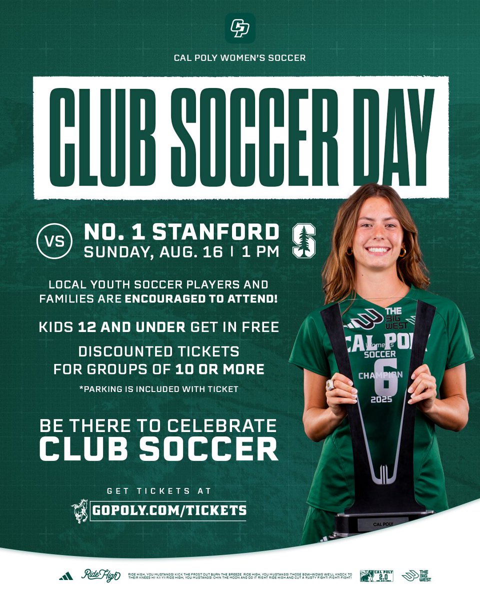CPWomensSoccer's tweet photo. ๐จ ๐ฌ๐ข๐จ ๐๐ข๐กโ๐ง ๐ช๐๐ก๐ง ๐ง๐ข ๐ ๐๐ฆ๐ฆ ๐ง๐๐๐ฆ ๐จ
Stanford, the No. 1 team in the nation, comes to Spanos next Sunday as we celebrate Club Soccer Day! All local youth soccer clubs are encouraged to attend ๐๏ธ: https://t.co/COuQHCYsrQ
#RideHigh๐โฝ๏ธ | #WeHere๐ค๐ผ https://t.co/z23eFHdDAw