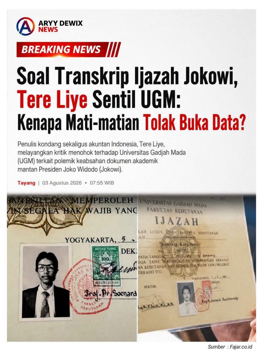 PngAdilnR4kyt's tweet photo. UGM SEMAKIN TERPOJOK DAN JOKOWI SEMAKIN CEMAS...

SOAL TRANSKRIP IJAZAH JOKOWI, TERE LIYE SENTIL UGM, KENAPA MATI-MATIAN TOLAK BUKA DATA JOKOWI KE PUBLIK....

ADA APA DENGAN UGM....‼️

#TangkapEkoSulistioPKI
#TangkapEkoSulistioPKI
🆘🆗 https://t.co/cqwyJg0CSt