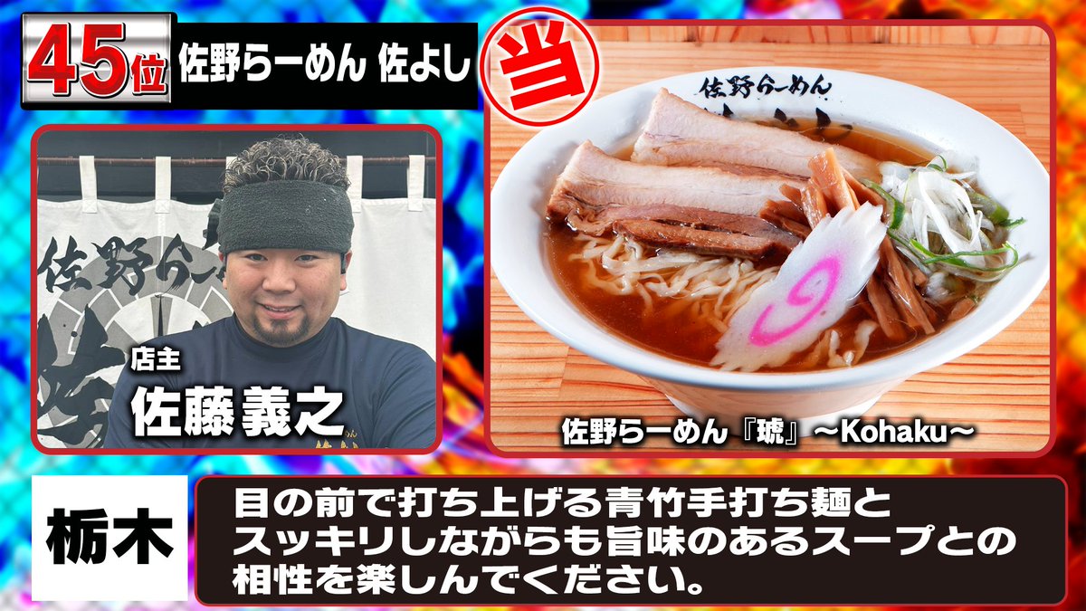 daitsukemenhaku's tweet photo. 【ラー1GP予選｜第45位】

佐野らーめん　佐よし
「佐野らーめん『琥』〜Kohaku〜」

目の前で打つ青竹手打ち麺。佐野らーめんの真骨頂。
食べたい人はRP！

📆10/10〜11/15
📍新宿・大久保公園
🕐11:00〜21:00
🍜食べ比べサイズ800円／2杯セット1500円
　　通常サイズ1200円

#佐野らーめん佐よし #ラー1GP