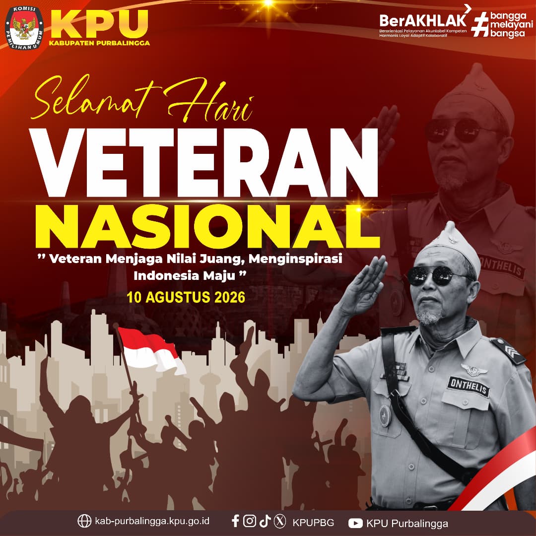 KPUPBG's tweet photo. #TemanPemilih Selamat Hari Veteran Nasional, 2026!
Penghormatan setinggi-tingginya kepada para pejuang bangsa yang telah mengorbankan jiwa dan raga demi kemerdekaan Indonesia. 

#kpupbg 
#KPUMelayani https://t.co/NCfr6docDB