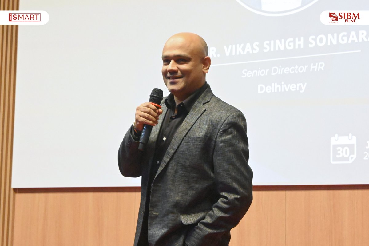 SIBMPune's tweet photo. Symbiosis Institute of Business Management, Pune had the privilege of hosting Mr. Vikas Singh Songara, Senior Director - HR at Delhivery, as part of the Catapult - Leadership Talk Series 2026. https://t.co/abvbCak2hu