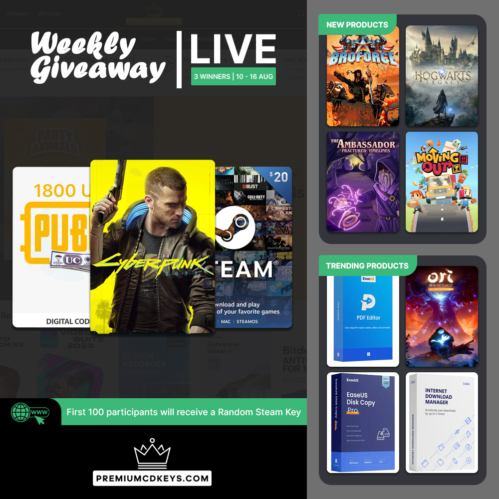premiumcdkeys's tweet photo. Our Weekly #Giveaway is Live!

Participate for a chance to win Cyberpunk 2077 GOG Game, #Steam $20 USD Gift Card and #PUBG Mobile 1800 UC Gift Card.

To participate visit: https://t.co/vZgown7vv9

#Contest ends on 16 August 2026, 3 Winners will be selected randomly! #Giveaways https://t.co/1ZocqawpkH