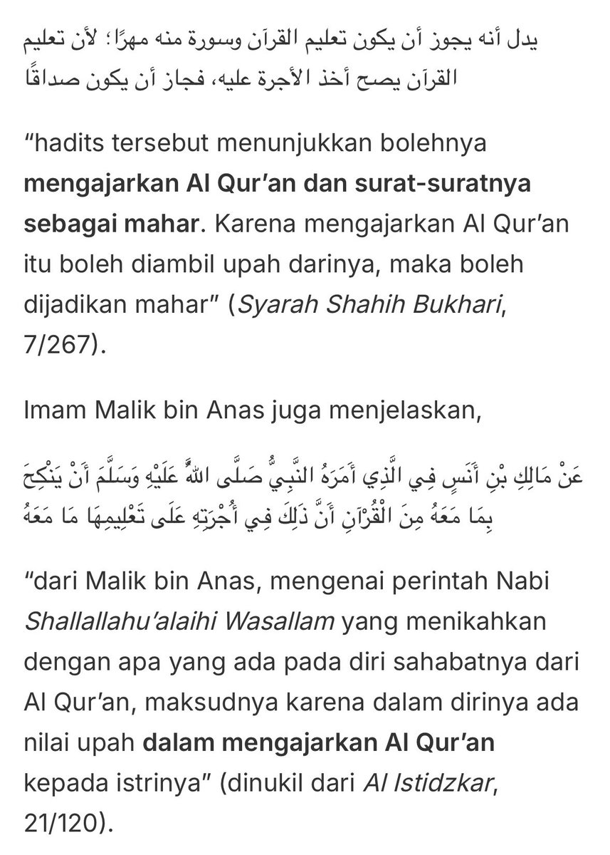 lilaccountz's tweet photo. “tafsir surat gk bisa dijadiin mahar”
“bukannya emang suami harus ngajarin agama ke istrinya? kok jd mahar?”

teman teman, please banget yuk belajar islamnya yuk. kurangi screen time di twitter yg isinya marah marah dan asbun soal agama. 

fyi, mengajarkan Al Quran termasuk tafsirnya itu BISA jadi mahar yaa

Rasulullah sendiri yg bilang☺️