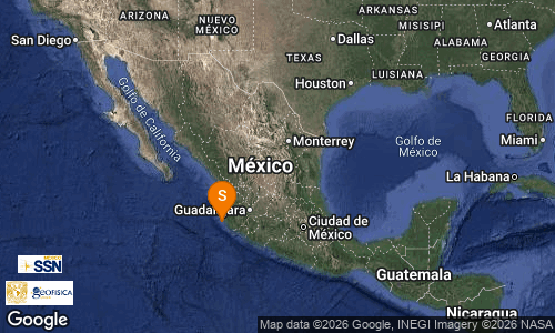 SismologicoMX's tweet photo. SISMO Magnitud 4.4 Loc  95 km al SUROESTE de  PUERTO VALLARTA, JAL 09/08/26 21:16:23 Lat 19.83 Lon -105.59 Pf 18 km https://t.co/cEG1ig1vC4