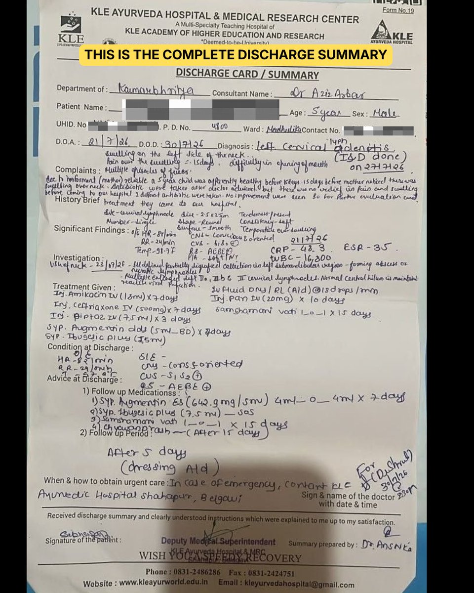 theliverdoc's tweet photo. What is happening in this country?
A young MBBS doctor Dr. Lakshman Ganga has been threatened with legal action by an Ayurveda practitioner because he exposed an Ayurvedic Hospital and it's Ayurvedic "Neonatologist" for prescribing at least 5 antibiotics including a kidney toxic one and kidney toxic pain killers along with random ass herbal junk, for a viral infection in a 5 year old, for which the child was also subjected to an incision and drainage surgery procedure! 

This hospital and the pediatric Ayurveda specialist should be booked for endangering a child's life and attempt to murder and medical negligence. These kind of practitioners enjoy freedom to play with others lives while real doctors on duty are met with violence trying to do right by patients. Indian healthcare hierarchy is so messed up, it looks unsalvageable.

The government wants alternative medicine practitioners in Ayurveda and Homeopathy to prescribe modern medicine under integrative medicine rule. Some States have not allowed it.

Empowering these alternative medicine frauds without the right medical science knowledge is a huge threat to public health and patient endangering.

You cant expect a monkey sit inside a den of lions and hear them roar for 6 months and ask them to play the role of the king of the jungle and roar. 
https://t.co/kZHFUo45z7