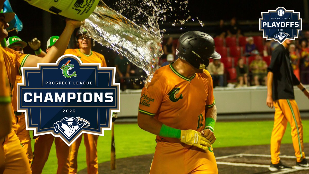 ProspectLeague's tweet photo. The Cape Catfish go back-to-back and are 2026 Prospect League Champions! π
With the 6-5 victory over Rex in game three of the PLCS, the Catfish finish off one of the greatest seasons in Prospect League history! #BaseballIsBetter
Game Three Recap β¬οΈ
https://t.co/yTtpiiz9YA https://t.co/mDTqiqwmsx