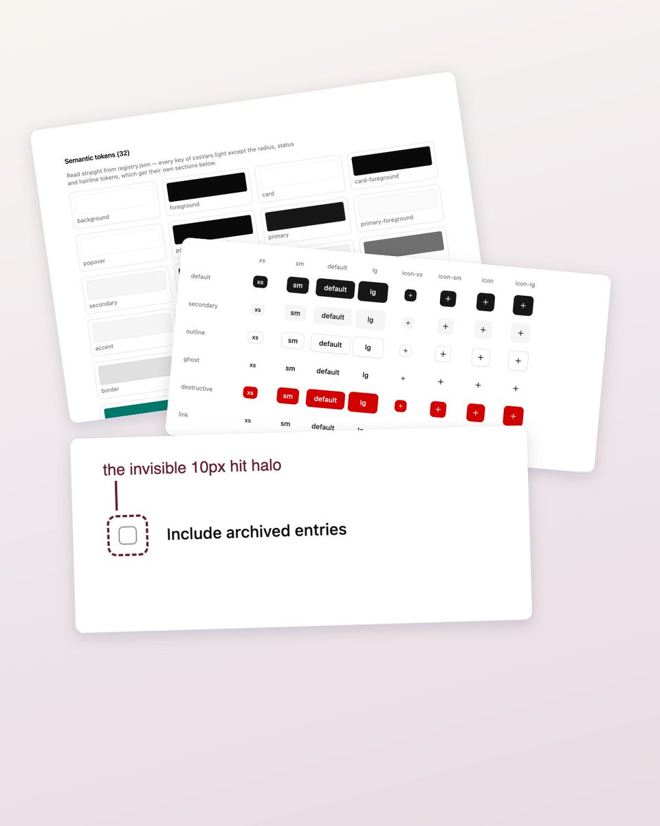 neverything's tweet photo. For our new UI in @verze_ai we use Storybook to manage the components.

This way it was easy to run a contrast pass and make sure both dark and light mode pass WCAG base lines.

We gave our checkboxes an invisible 10px hit halo, because a 16px box is a cruel click target, even for the gamers on our team.

Once we build more unique components, we will open source our library.