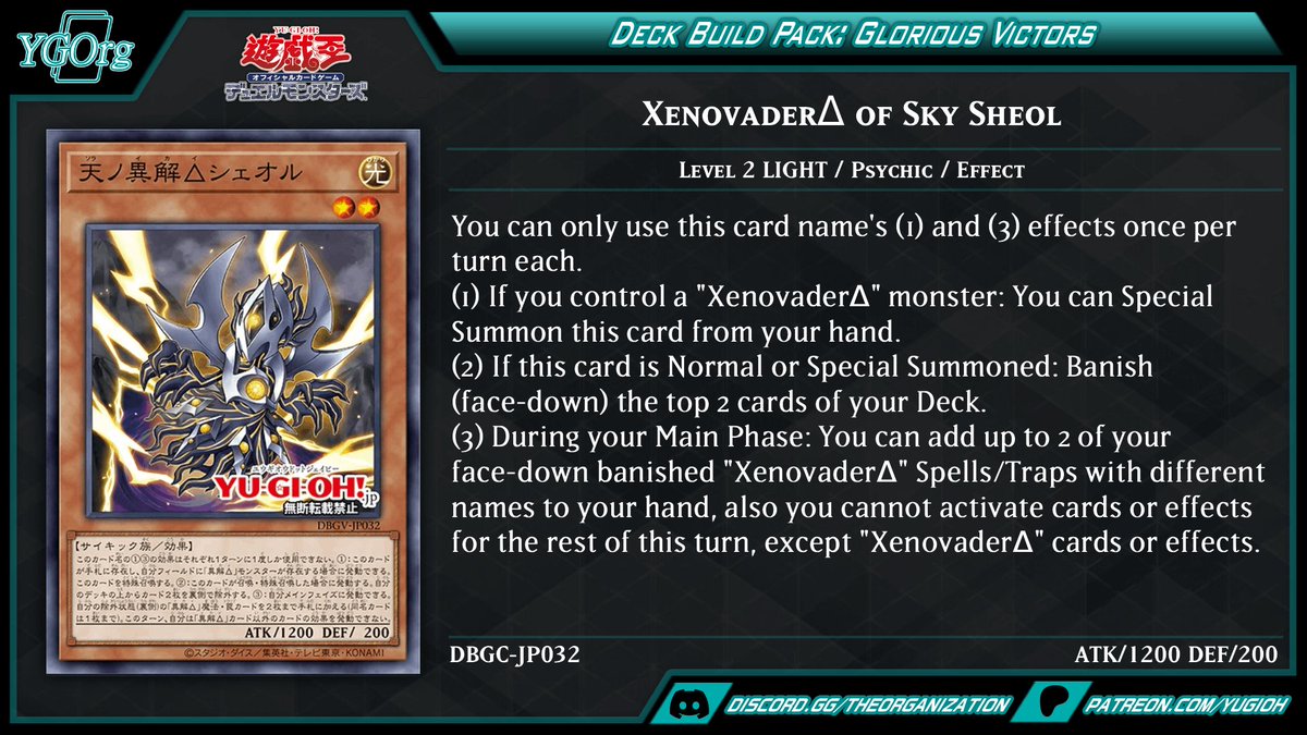 ygorganization's tweet photo. ◆ Deck Build Pack: Glorious Victors ◆
A brand new theme from Deck Build Pack has descended from the far reaches of space! "XenovaderΔ"!
#yugioh #遊戯王 https://t.co/sxS11N5Ol0