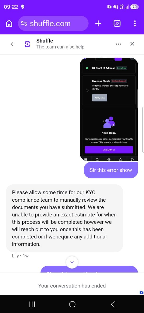 shankarjat875's tweet photo. @shufflecom Hi @Shufflecom, my KYC is stuck in manual review for 9 days with no response to emails. My withdrawal is blocked due to a Liveness Check error. Please reset my liveness check and escalate this.
Username: mona56
#Shuffle #KYC #CasinoComplaint https://t.co/2cr4UT0ZuQ