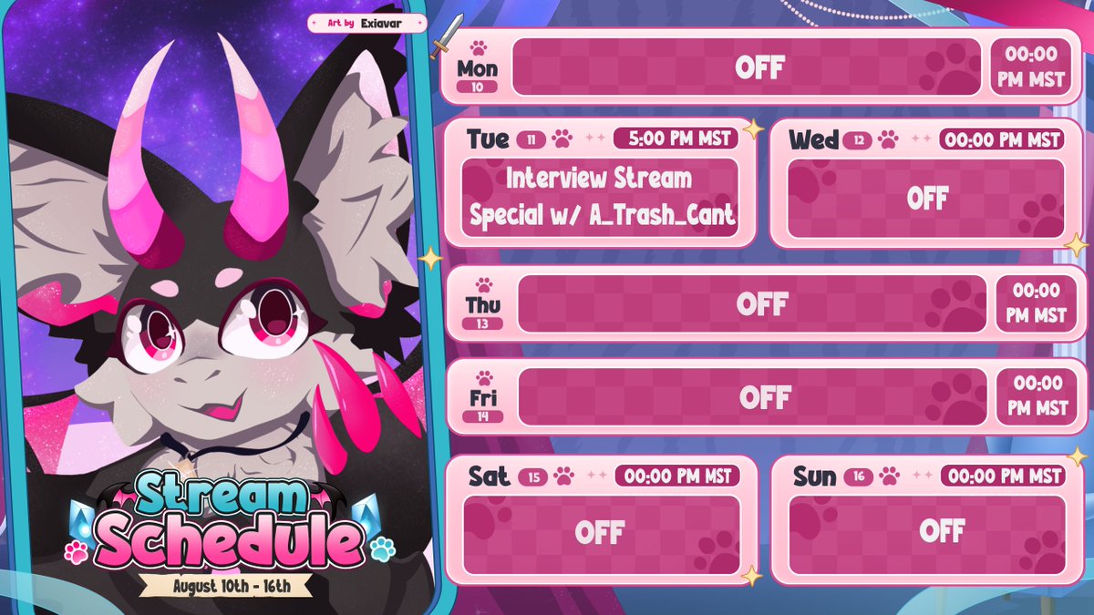 buzziebits's tweet photo. Hello Vailyns!  
Got a short stream week for ya so I do apologize for the lack of streams.

I'll be joining good friend and OMFO member @agarbagecant on their stream for a special interview stream! Come join to see what questions I'm asked should be a fun time :D
#collab #twitch https://t.co/4vJSmqlcBG