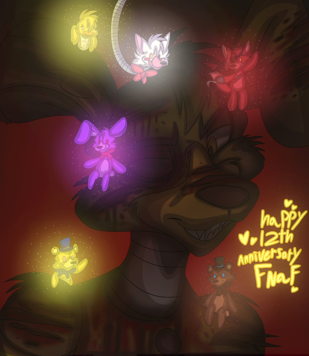 CivetColorPop's tweet photo. I know I’m like two days late but happy 12th anniversary fnaf!! ✨🎉

#fnafart #12thanniversaryfnaf #fnaf12thanniversary #fnaffandom #FiveNightsAtFreddys #fnaftwt #springtrap #FNAF #characterart #furryart https://t.co/R4tzvsIzEf