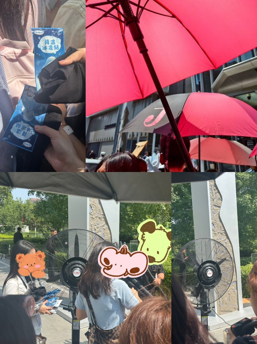 jisoogalleryarg's tweet photo. #JISOO CUIDANDO A FANS DEL CALOR 😭🩷

"Nos repartieron mangas protectoras para el sol, parches refrescantes y sombrillas. Además, instalaron ventiladores gigantes apuntando hacia los fans y las sombrillas que nos dieron tienen el logo de la 'J'. 

Nos están dejando entrar al edificio a hacer fila poco a poco, no paran de repartirnos agua y hay guardias de seguridad encargados de atender las peticiones de los fans."
