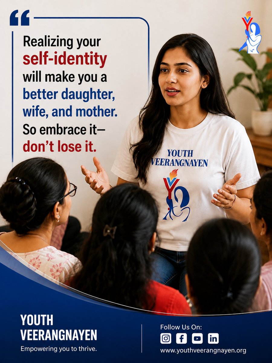 Yveerangnayen's tweet photo. Self-identity is the strength that helps a woman truly know her worth.
Youth Veerangnayen empowers women to discover their voice, dreams and potential.
Embrace who you are, grow with confidence.
#youthveerangnayen #mondaymotivation #empoweringyou #womenempowerment https://t.co/mNIfVmzjja