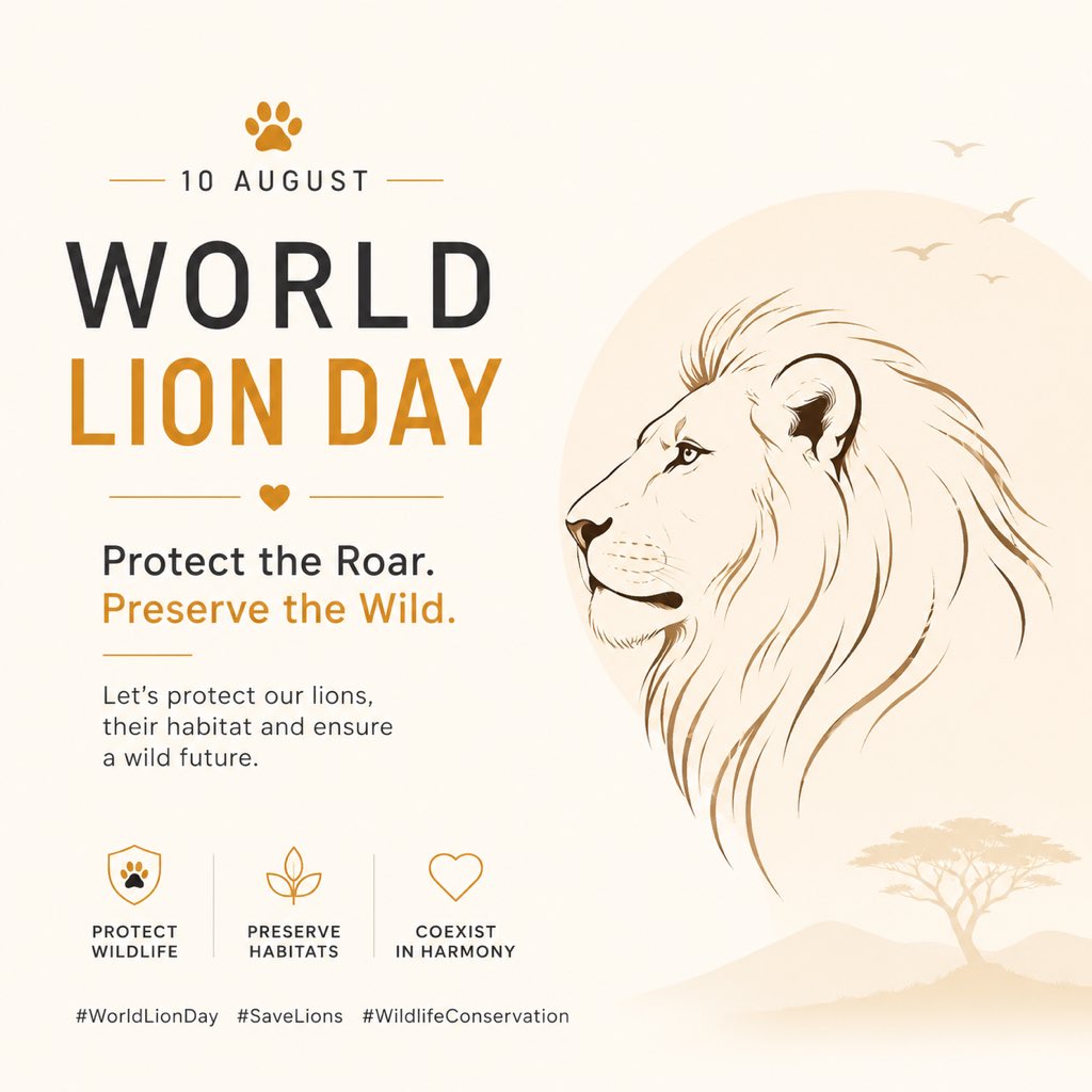 milkypixie120's tweet photo. Protect the Roar.
Preserve the Wild.
The lion is more than a symbol of strength —
it is a vital part of our ecosystem.
Protect Wildlife • Preserve Habitats • Coexist in Harmony
🦁 Their Future Is in Our Hands.
#WorldLionDay #AsiaticLion #Gir #WildlifeConservation #SaveLions https://t.co/0EJDKWNs8d