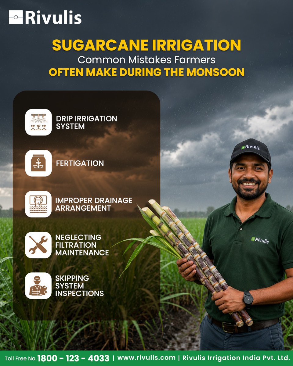 Rivulis_in's tweet photo. ๐ง๏ธ Monsoon-ready irrigation = healthier sugarcane! ๐ฑ๐ง
Avoid common mistakes. Inspect, maintain & irrigate smart with Rivulis.
#Rivulis #SugarcaneIrrigation #DripIrrigation #MonsoonFarming #SmartIrrigation #GrowBeyond https://t.co/jhJcVvZBQk