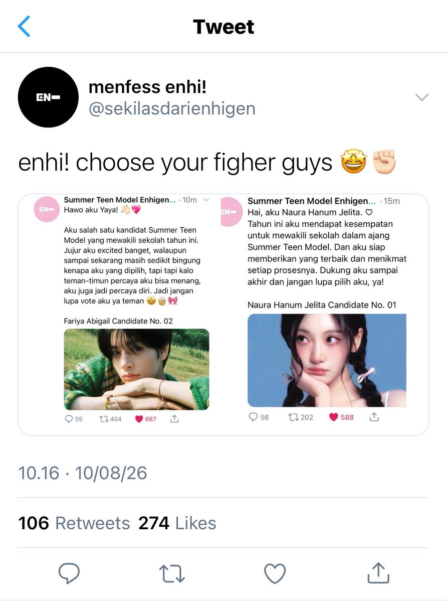 jakeuitb's tweet photo. ★  edisi yaya jadi kandidat summer teen model di sekolah 📀💖🎀🧁

#sungjake five tweets au, from eren &amp; yaya https://t.co/E8xtbPbFiB