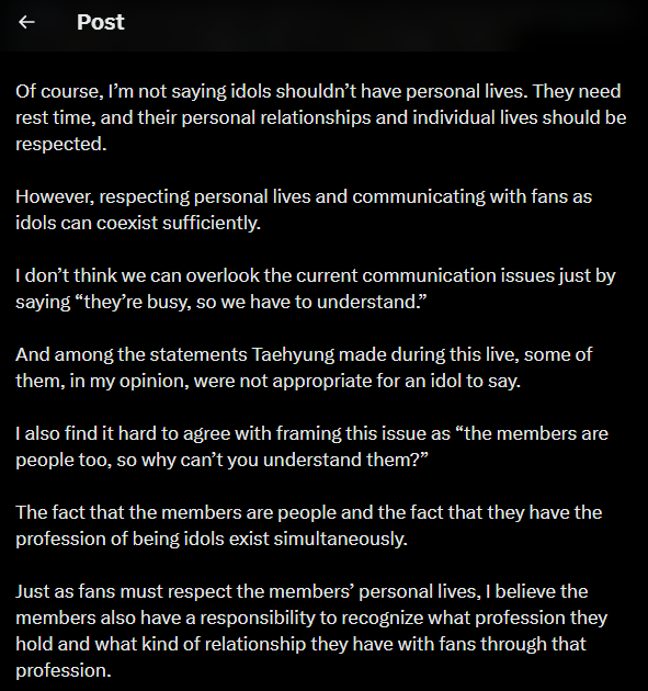 sexycellsofbts_'s tweet photo. u know what’s the difference between u and us???

you think BTS should be grateful to you for being their fan
while we’re grateful to BTS for
choosing themselves, protecting their peace, and living a healthy life.

you call it “idol responsibility” we call it basic human decency. https://t.co/pEwzdyDGSg