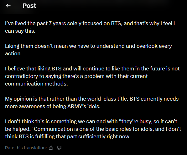 sexycellsofbts_'s tweet photo. u know what’s the difference between u and us???

you think BTS should be grateful to you for being their fan
while we’re grateful to BTS for
choosing themselves, protecting their peace, and living a healthy life.

you call it “idol responsibility” we call it basic human decency. https://t.co/pEwzdyDGSg