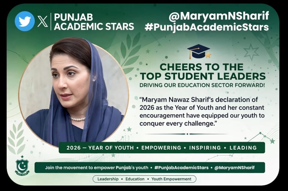 gctibba's tweet photo. Youth empowerment starts with quality education and celebrating our top achievers.
By declaring 2026 the Year of Youth, Maryam Nawaz Sharif's targeted educational policies have propelled our generation into a brilliant future.

 @MaryamNSharif 
 #PunjabAcademicStars @RanaSikandarH
