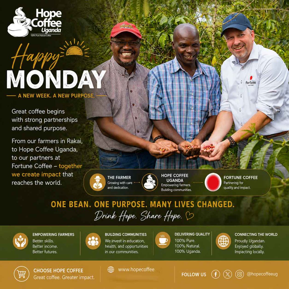 HopeCoffeeUg's tweet photo. Every cup of coffee has a story.
At Hope Coffee Uganda, we believe it's a story of hope, dignity, and transformation.
Through partnership, we connect farmers to markets and communities to opportunities.
#HopeCoffeeug #UgandaCoffee #FromFarmToCup #CommunityTransformation https://t.co/H6MSBqR3SC