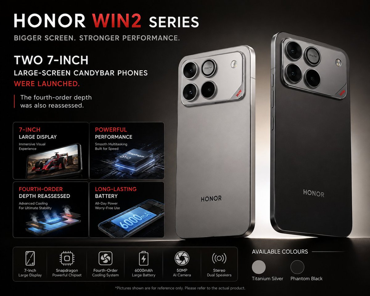 ayansonunigam's tweet photo. 🚨 Honor Win Series 🚨 

Two 7" large-screen candybar phones were launched.
The fourth-order depth was also reassessed.

#Honor #HonorWin https://t.co/DsxowIGKCJ
