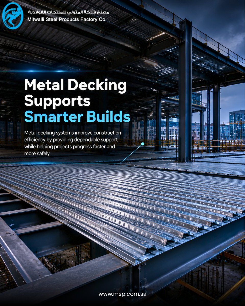 MitwalliSteel's tweet photo. 🏗️ Metal decking supports smarter builds.
Reliable metal decking systems provide strong support while helping streamline installation, improve construction efficiency, and keep commercial and industrial projects moving forward.
#MetalDecking #SmartConstruction #SteelSolutions https://t.co/Hq4O38ZHgP