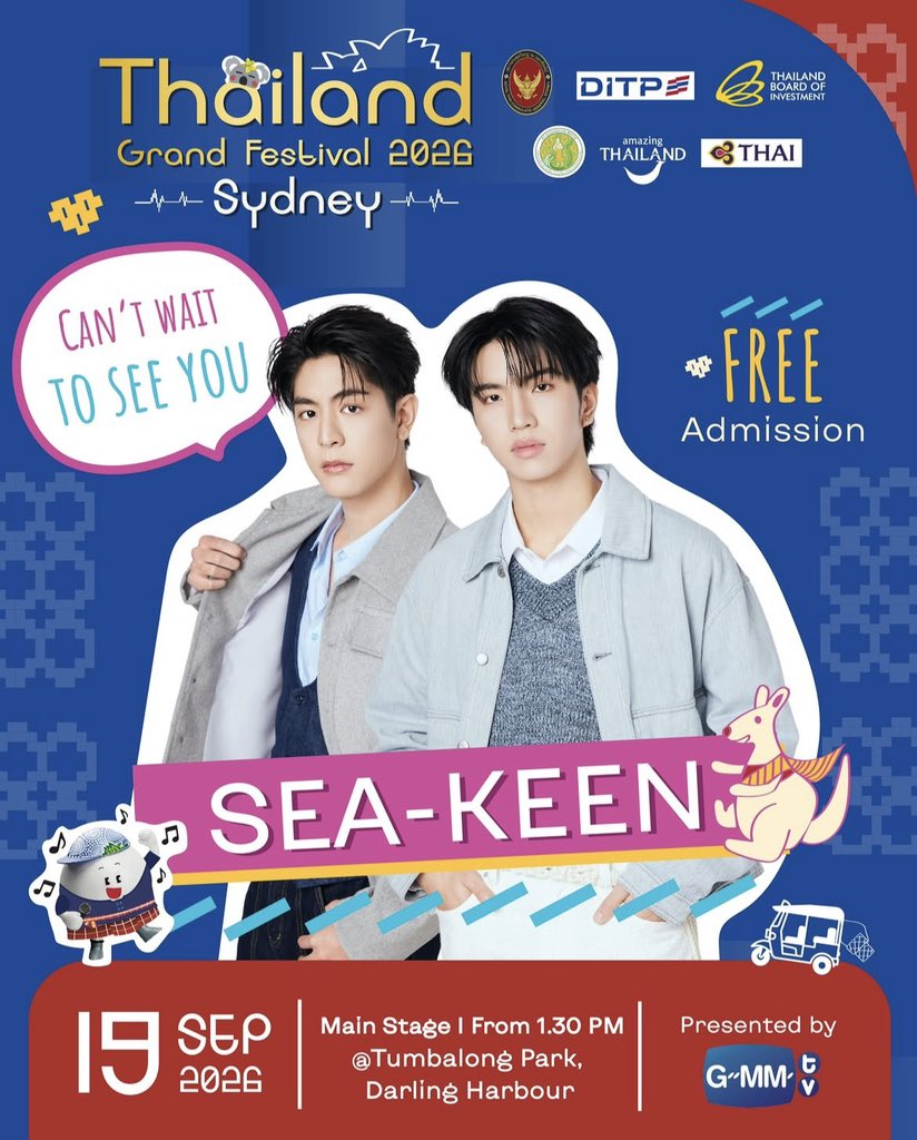 keenfanbaseTH's tweet photo. #KeenUpdate
📍IG Post : thaiconsulatesydney =͟͟͞♡
Get ready, Sea-Keen, First-Khaotung, and CLO'VER are coming to Sydney! 💙✨
🗓️ 19 September 2026
⏰ 01:30 PM 🇦🇺 | 10:30 AM 🇹🇭
📍 Tumbalong Park, Darling Harbour
#keenkeno , @keenkeno_sp
#SeaKeen #ซีคีน #CLO_VER https://t.co/g41R1R0GQF
