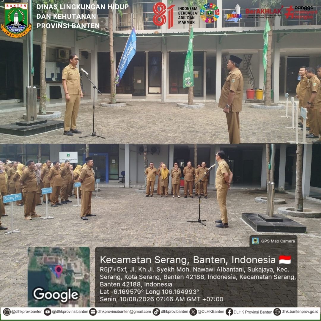 DLHKBanten's tweet photo. DLHK Banten apel pagi bersama Dr. Ruli Rianto, ST., https://t.co/u7sgllmrAJ. Menekankan disiplin, kekompakan, dan sinergi dalam pengelolaan sampah, kebersihan, antisipasi banjir, dan El Niño demi Banten bersih dan berkelanjutan. 

#DLHKProvBanten #Apel https://t.co/U4KuDt2MtK