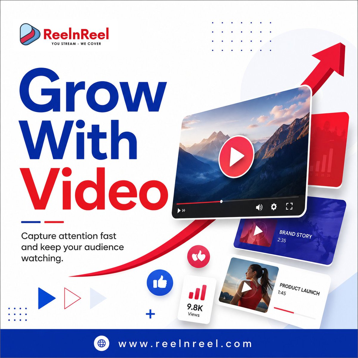 reelnreel's tweet photo. Grow with video.

Capture attention fast and keep your audience watching.

Brand Story: 2:35

Product Launch: 1:45

Performance: 9.8K views

#ReelNReel #VideoMarketing #VideoContent #VideoGrowth https://t.co/4stRCzipHp