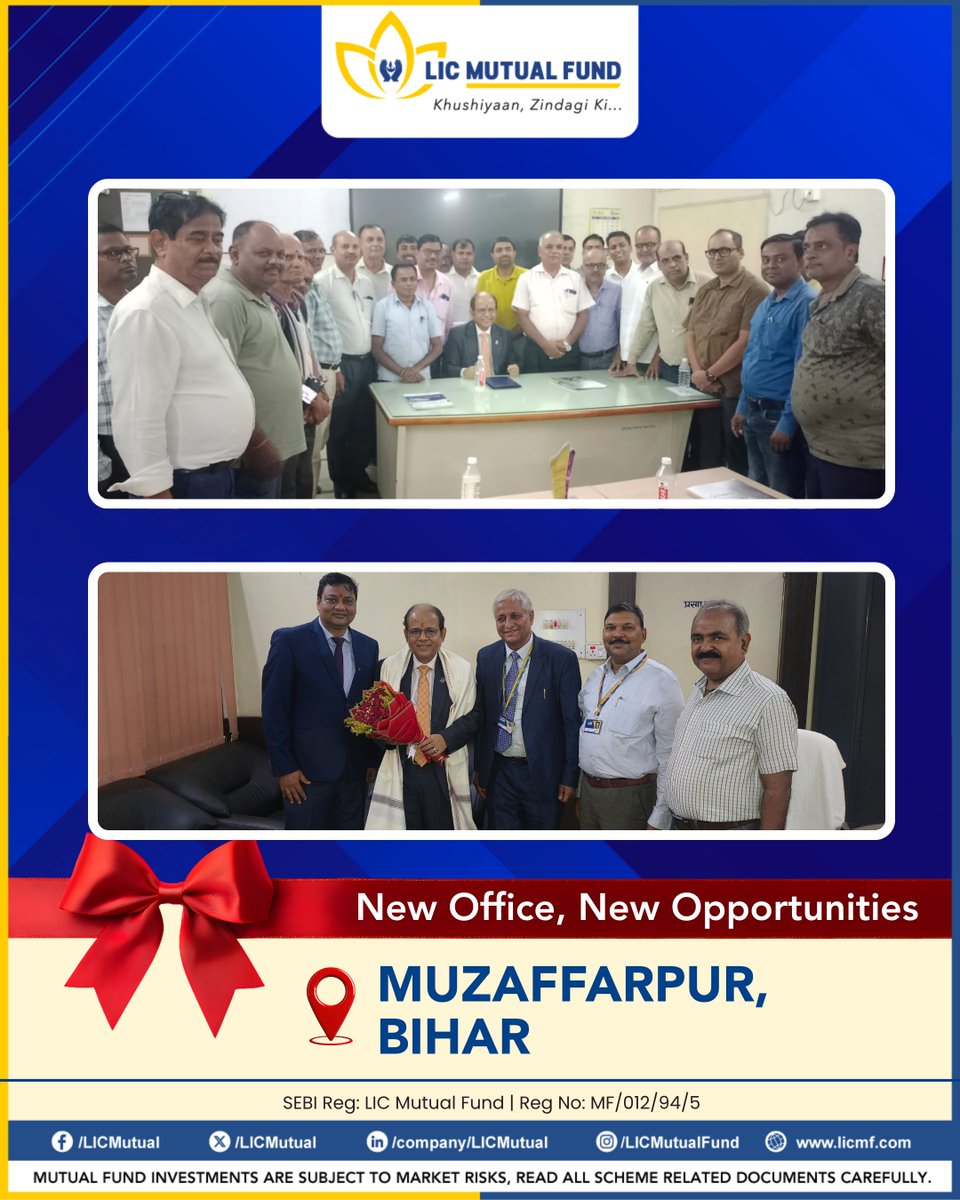 licmutual's tweet photo. ๐ We're excited to announce the opening of LIC Mutual Fund's new office in Muzaffarpur!
Strengthening our presence in the region, the new office reflects our commitment to providing accessible, seamless, and personalized investment solutions.
#LICMF #Muzaffarpur #NewOffice https://t.co/eGWoH3A8Ie