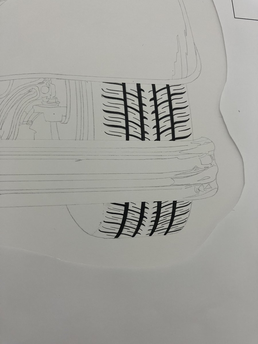 k_gahaku's tweet photo. こんどは福ちゃん車で登場🚗💨
以前描いた線画の絵を絵の具で描きなおします🎨
下描きを済ませて先ずはタイヤから描きます🖌️
#pugrider #pug #painting #パグ #イラスト https://t.co/cEsCIbqAyd