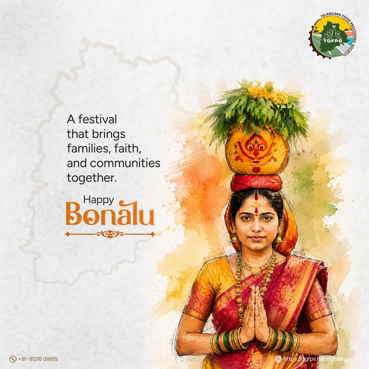 Telangana_FPS's tweet photo. The drums are playing, the celebrations are on, and Bonalu is here! 
 
Wishing everyone a happy, joyful, and blessed Bonalu. 

#HappyBonalu #AgriBusiness #FoodProcessing #BonalaCelebrations #Bonalu2026 #TelanganaFestival #TGFPS #FestiveSeason #FestivalMood https://t.co/2awEDT6Que