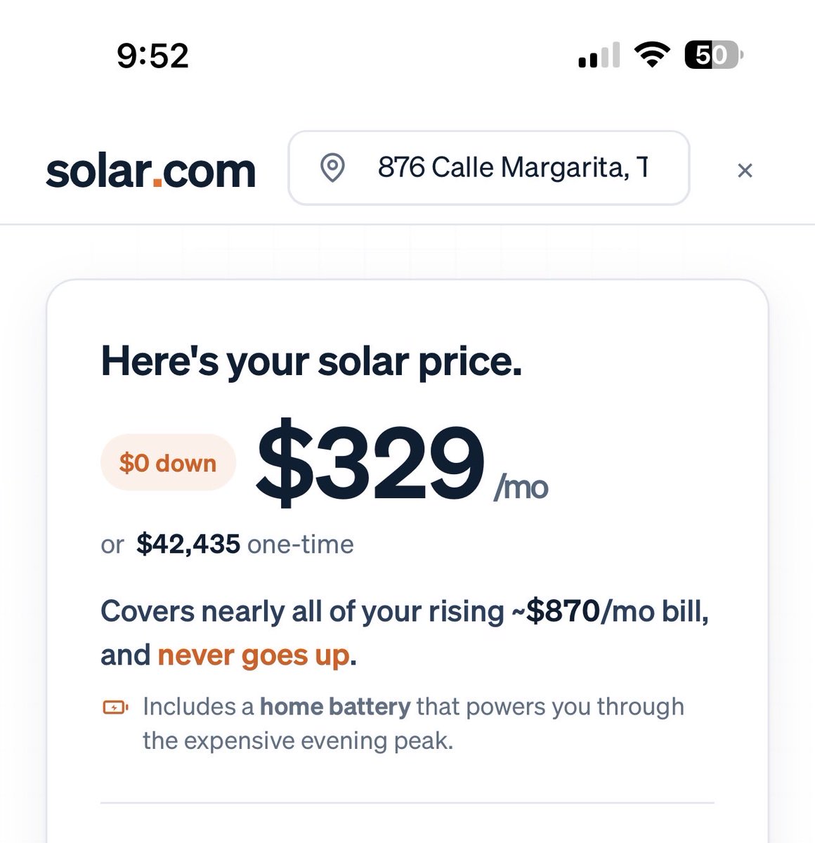 solar's tweet photo. @SuperBasedInCa @GavinNewsom Well, you don’t necessarily have to pay that bill! Here’s what your electricity could cost if you switched away from the grid: https://t.co/auWhqcPu3D