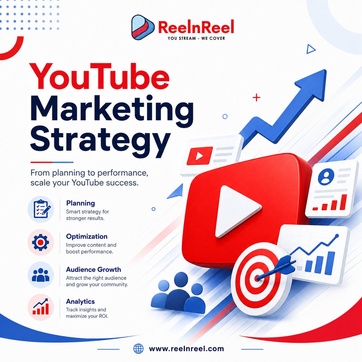 reelnreel's tweet photo. Scale your YouTube success with a strategy built around:

• Smart planning

• Content optimization

• Audience growth

• Analytics

From planning to performance, focus on what drives stronger results.

#YouTubeMarketing #YouTubeStrategy #YouTubeGrowth #ReelNReel https://t.co/pmr775g4Qv