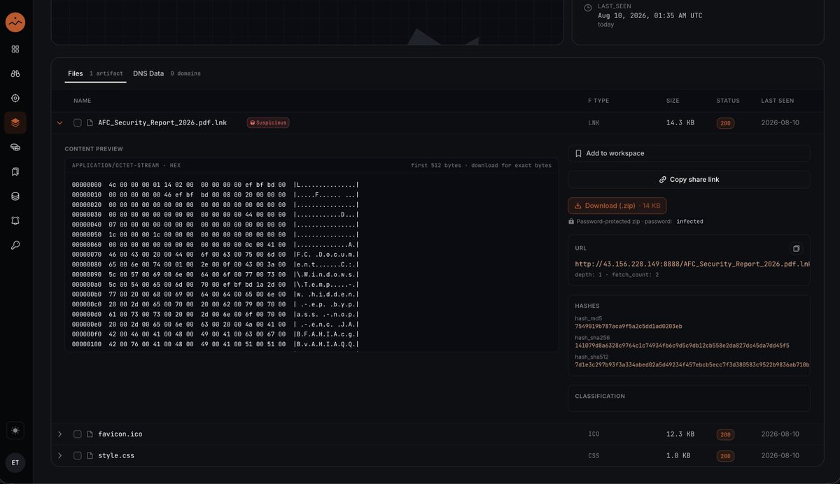 etugenio's tweet photo. Lnk Malware AFC_Security_Report_2026.pdf.lnk
xyzblue[.]dpdns[.]org
43[.]156.228.149

Platform: https://t.co/DDS4VYKyT5
#malware #clickfix #lnk https://t.co/nfYTt2nNGw