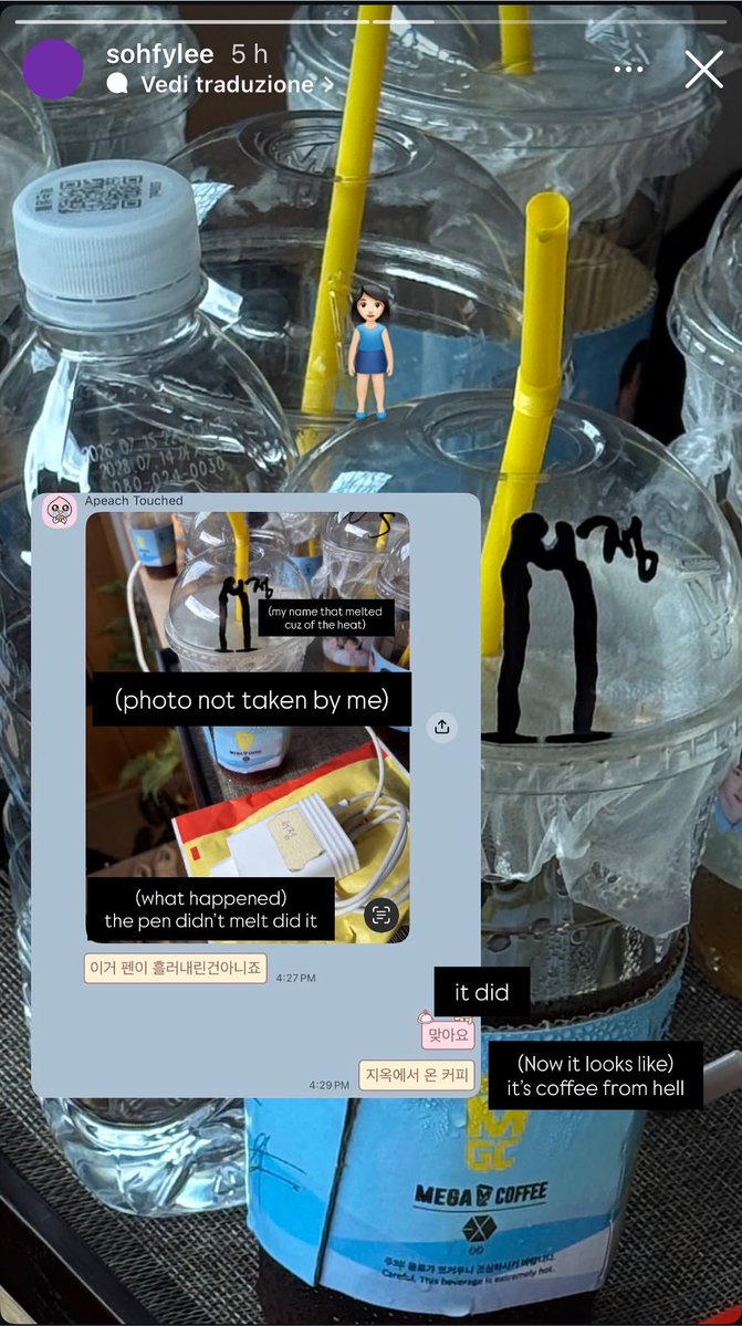 _Kyoongnini_'s tweet photo. Yesterday I didn't want to make rash assumptions because I wasn't 100% sure since I couldn't decipher the writing on the cup, so I didn't share my theory. However, I immediately noticed how the text (her comment) was right next to the writing or drawing on the cup (the part I couldn't make out) and how it likely referred to that... since it was clearly something “unusual.”

That said today she confirmed my suspicions and explained that her comment referred to the writing on the cup, which had melted due to the heat... making it illegible. 
She didn't need to apologize or explain herself, anyone with a bit of common sense could see it wasn't malicious, but rather something lighthearted. 
Even so, she went as far as attaching screenshots of the conversation to prove she was telling the truth. 
She was SO incredibly kind! 

Now tell me... aren't you ashamed of yourselves? After harassing an innocent girl because of the filth YOU have in your heads and hearts, don't you feel guilty? You ought to apologize for bullying an innocent girl simply because you're eager to stir up hate against B… making things up just like you do every single day. 
YOU SHOULD RUSH TO APOLOGIZE TO HER, even though there is no excuse for how you treated her over things you invented in your own heads... it's shameful. 
I'm speechless… you really need to grow up, mature a bit and own up to your actions.