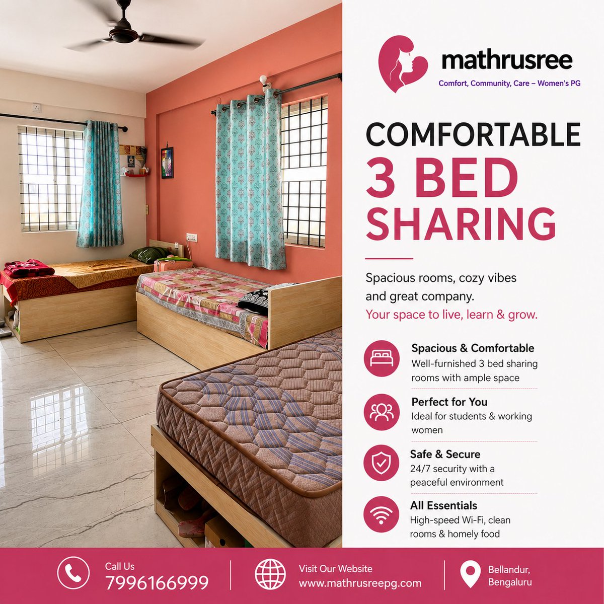 SreePg89751's tweet photo. Need a comfortable women’s PG in Bellandur? Mathrusree offers 3-bed sharing rooms with Wi-Fi, homely food, clean spaces and 24/7 security for students and working women. Call 7996166999 or visit https://t.co/79lyoaONBl. https://t.co/XOtbuSxIP7