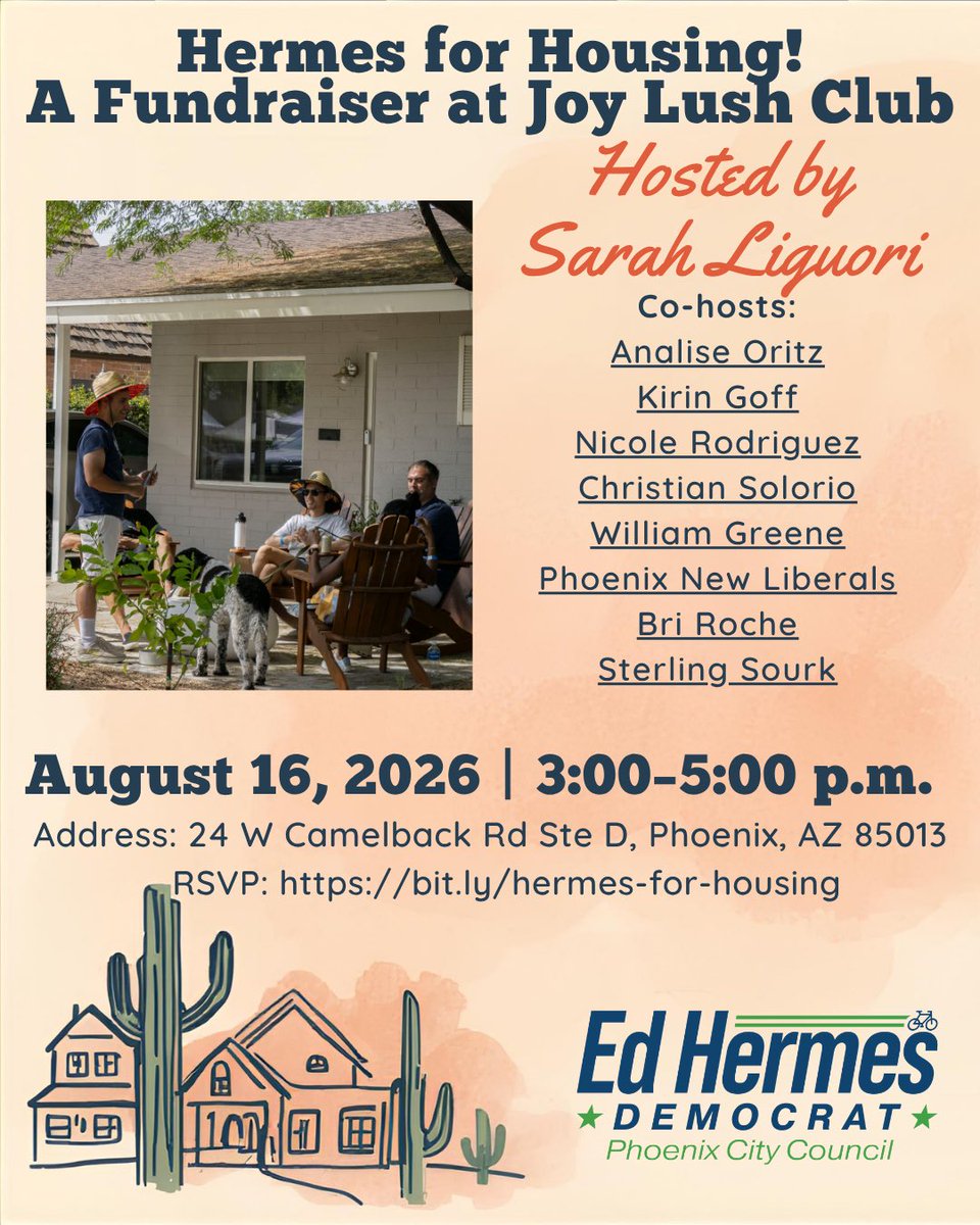 PhxNewLibs's tweet photo. Hi everyone! Ed Hermes is serious about housing and we’re so close to getting a good friend on the city council. Come support him and see what he has to say this coming Sunday! Sign up here: https://t.co/nhtIJBiLMD https://t.co/b9k1bDiOYN