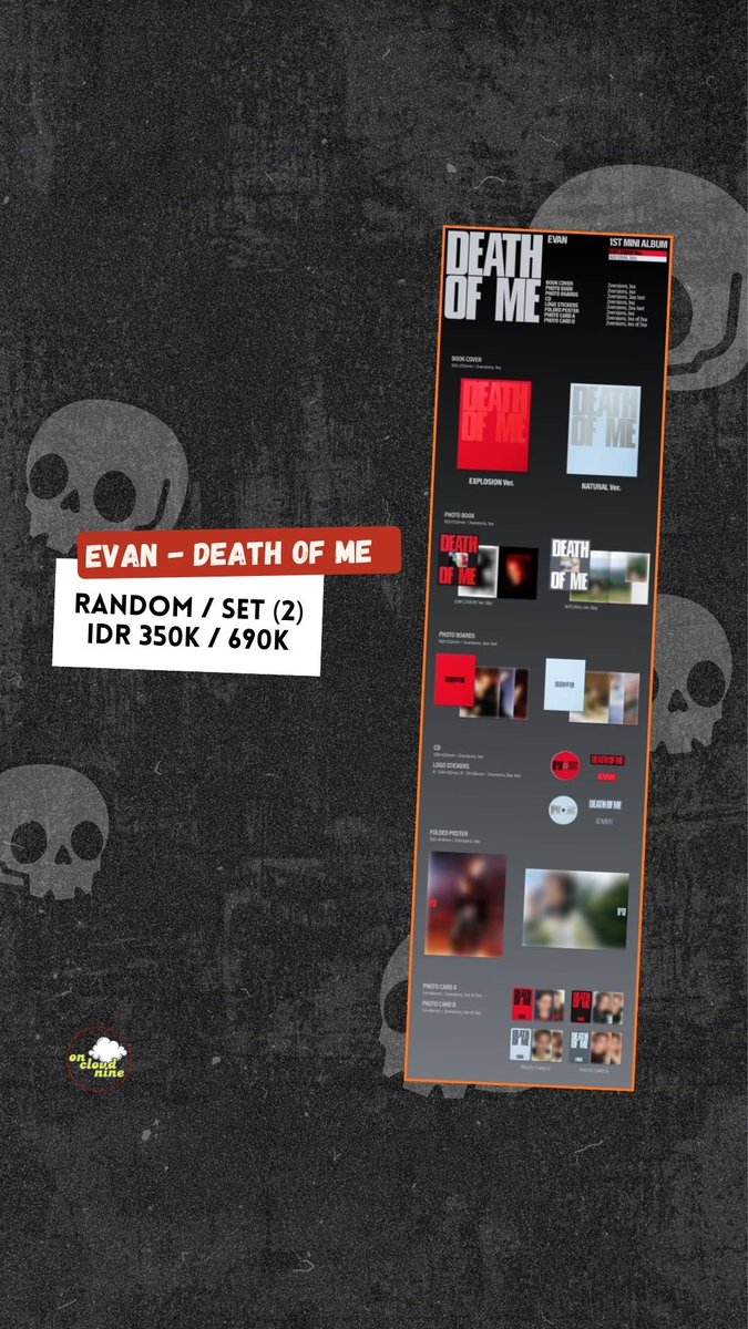 oncloudnine_ocn's tweet photo. Jastip EVAN DEATH OF ME 1st Mini Album 💛 

Note:
Handcarry
DP 85%
Est harga bersih INA
Excl fee packing &amp; ongkir lokal 

#jastip #jastipkpop #EVAN #HEESEUNG #DEATH_OF_ME https://t.co/SrZu9B5n3g