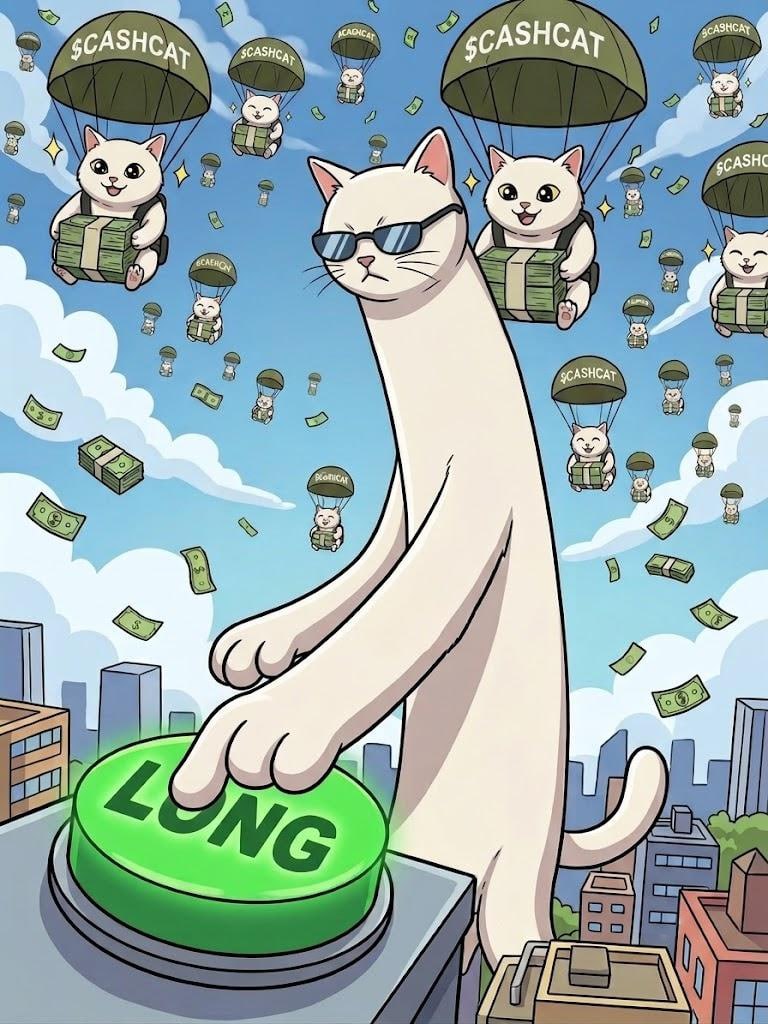 LongCat_Hood's tweet photo. Hourly summary:

The Long Cat added ~0 $CASHCAT of longs (approximately $0.00) and airdropped 9,214.31 $CASHCAT to 302 holders.

Current position value: $3,326.87
Current PNL: +$776.22
$LONGCAT https://t.co/rEB4My3ujj