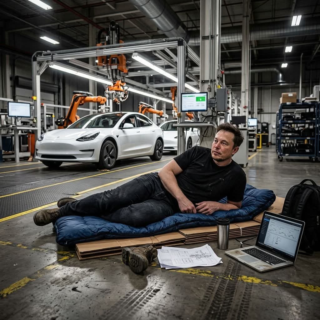 americaof22's tweet photo. 🛏️ Would you sleep overnight in a Tesla factory if Elon Musk offered you $10,000? 💰

A) Absolutely! 😎
B) Only for $100K 💵
C) No chance 🙅
D) Depends on the mattress 😂 https://t.co/weFSS9VCZh