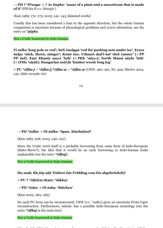 Maximus_ji's tweet photo. This is already falsified by latest papers. University of Helsinki scholars and others.
"all the borrowings are in only one direction: from "Indo-
Iranian" to Uralic, and decades of intense, diligent search have failed to yield a single credible borrowing in the opposite direction: i.e. from Uralic to "Indo-
Iranian"