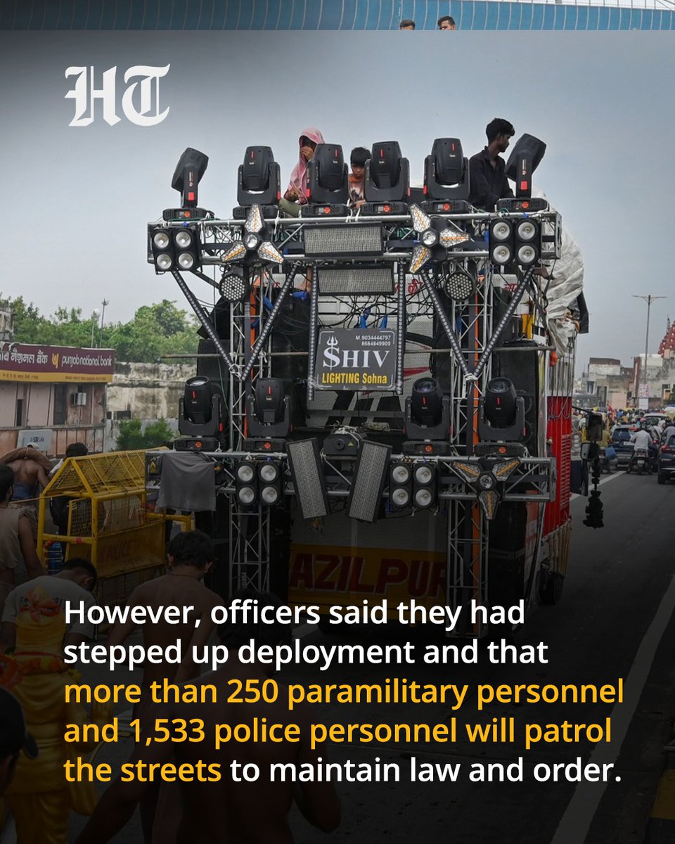 htTweets's tweet photo. HT’s sound meters logged peaks of 110 decibels again around a clutch of Kanwar Yatra trucks, double the 55db limit for residential areas during the day and 45db at night.

📲 For News on the go, Download HT app. Click https://t.co/UY76F4VRH8 https://t.co/TypbdPcNSY
