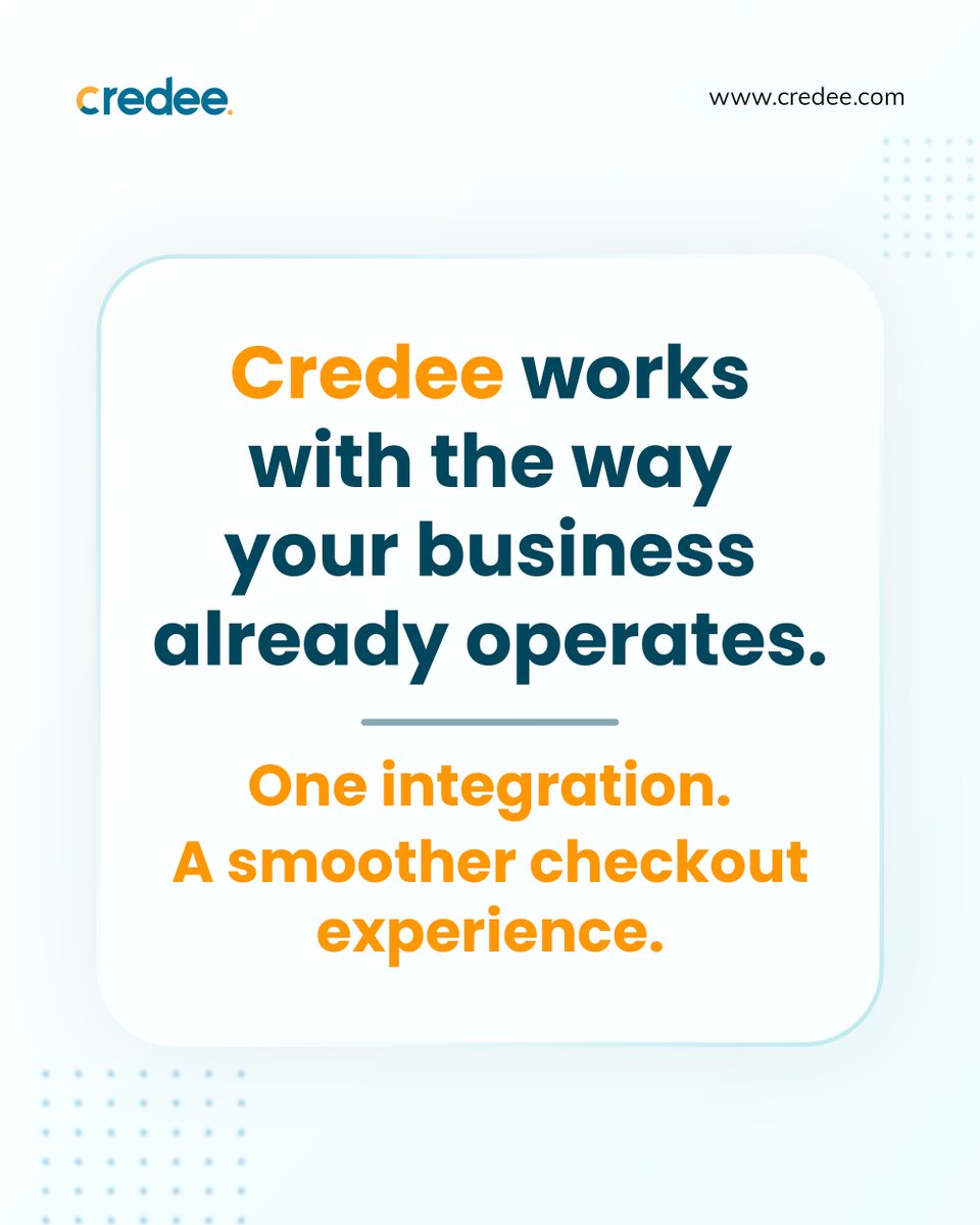 CredeeUk's tweet photo. Your team shouldn’t have to replace the systems it already uses to improve #checkout. Credee fits into your existing tools, helping create a connected #payment experience across every channel.  Same systems, fewer steps, and a smoother checkout experience. https://t.co/nsO0EbyDOD