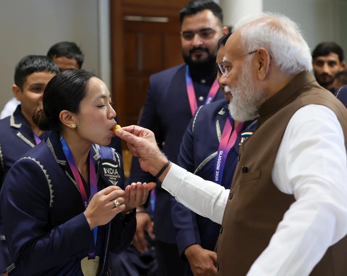mirabai_chanu's tweet photo. Thank you Hon'ble Prime Minister @narendramodi ji for your constant support and motivation in our journey. 

Your words of encouragement to each and every medalist during our precious interaction yesterday will definitely motivate us to work hard in our next competitions. https://t.co/EIT7s2VJWU