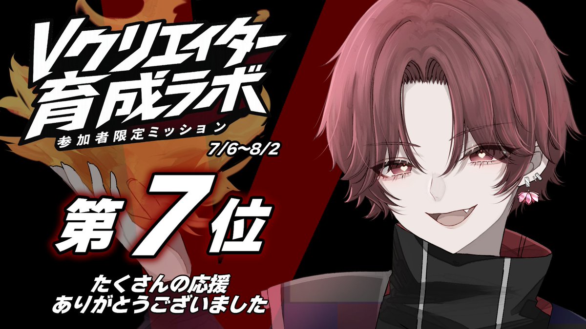 Story_Tailor_'s tweet photo. 【Vクリエイター育成ラボ 入賞】

この度、紅蓮タリスが「Vクリエイター育成ラボ」にて入賞いたしました！🎉

約1か月間にわたり、たくさんの応援をいただき本当にありがとうございました。

日々の配信に足を運んでくださった皆様、コメントやギフトなどで応援してくださった皆様のお力添えがあり、今回このような素敵な結果を残すことができました。

紅蓮タリスと一緒に走り抜けてくださった皆様に、改めて心より感謝申し上げます。

これからも紅蓮タリスは、皆様と一緒にさらに成長し、活動を続けてまいります。

今後とも紅蓮タリスへの応援をよろしくお願いいたします！🔥