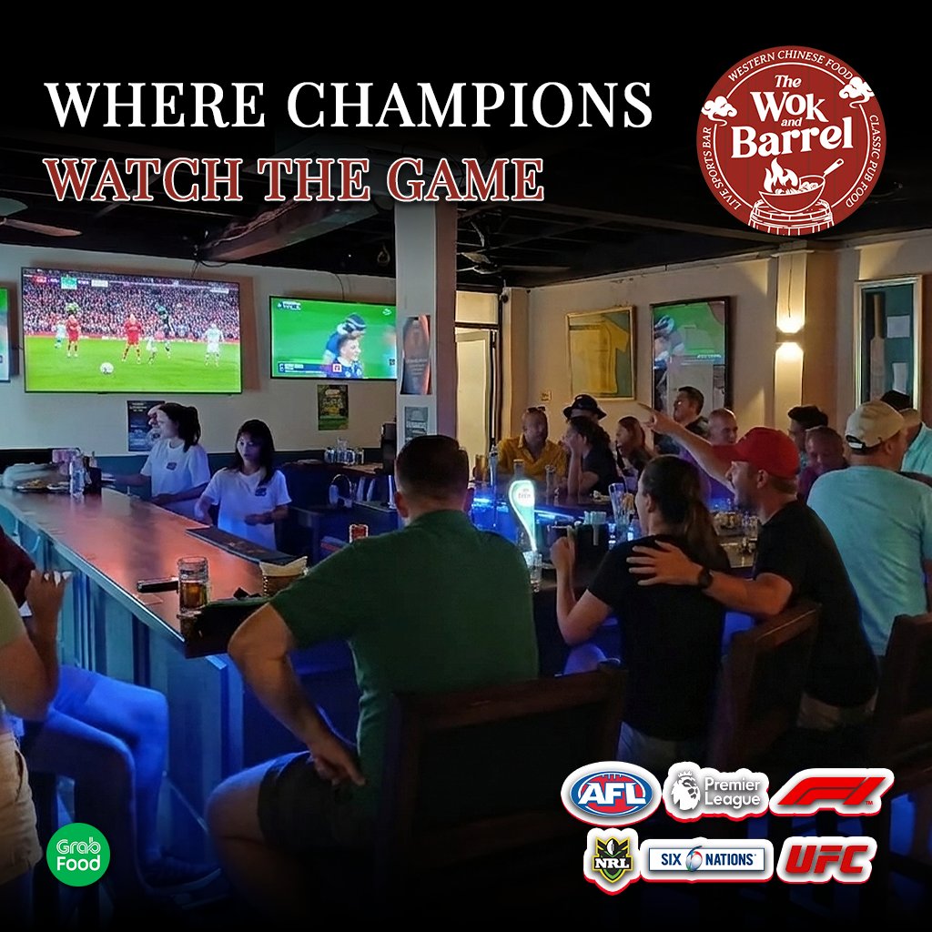 WokAndBarrel's tweet photo. Right here at The Wok and Barrel, we deliver a true stadium vibe with crystal-clear displays and an electric crowd cheering for every single play. 📺🏟️🙌
🌐 Website: https://t.co/qoungyNG7U
#TheWokAndBarrel #SportsAtmosphere #LiveSports #ColdBeer #WesternChinese #ClassicPubFood https://t.co/1Xanlv3Rnf